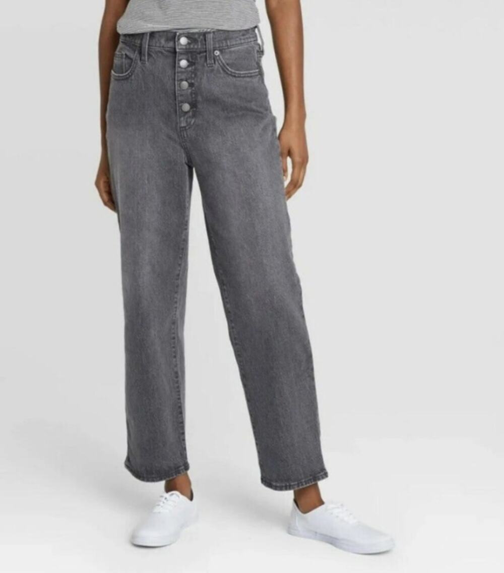 Universal Thread Gray Wash High Rise Vintage Straight Jeans Womens 25 Button Fly